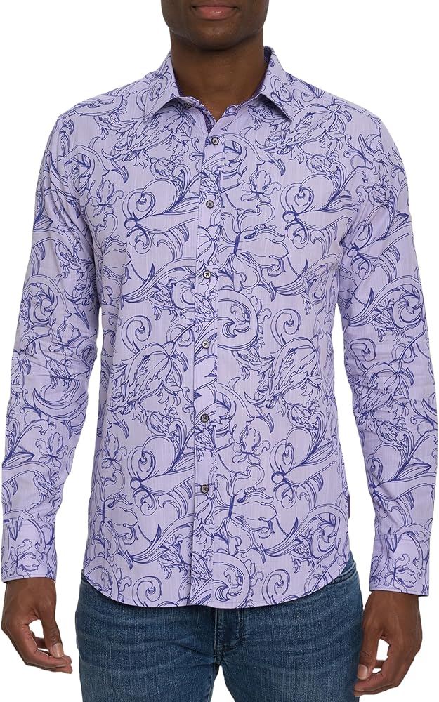 Robert Graham Men Royalton Long Sleeve Button Down Shirt, Purple, Small