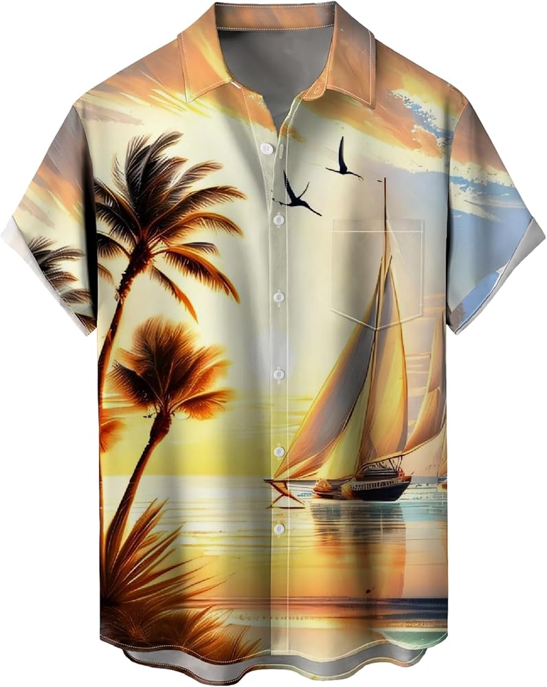 Mens Hawaiian Shirts Regular fit Short Sleeve Button Down Shirt Tropical Holiday Beach Printed Shirts