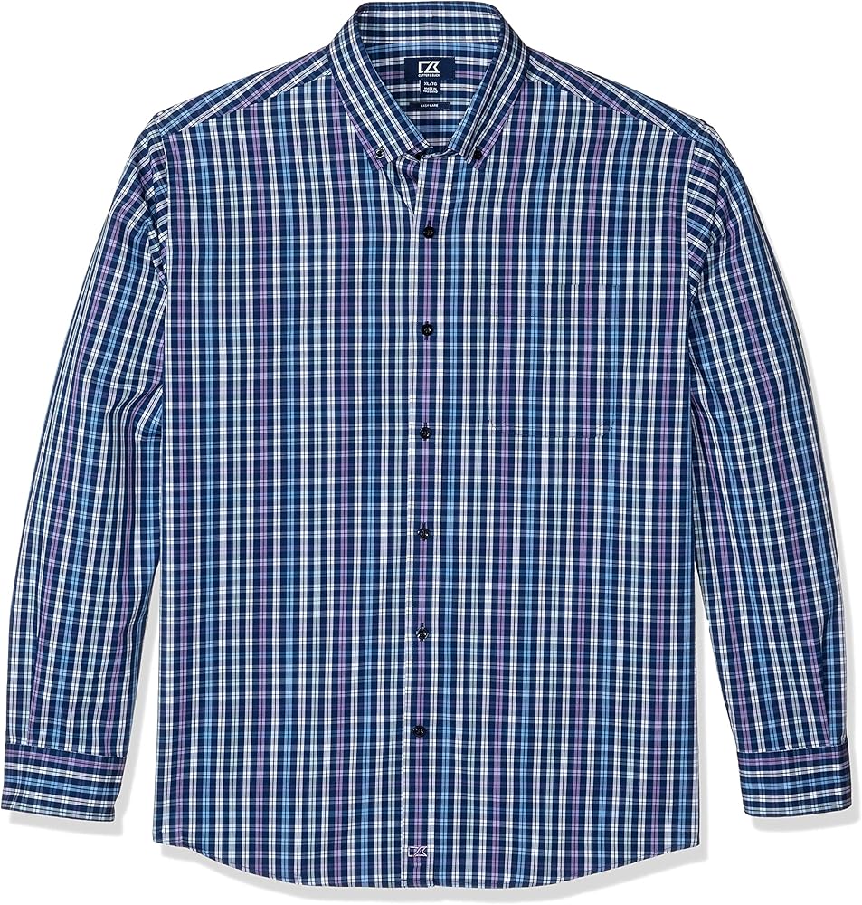 Cutter & Buck Men's Long Sleeve Anchor Double Check Plaid Button Up Shirt