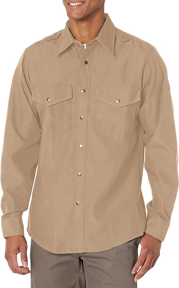 Bulwark Flame Resistant 4.5 oz Nomex IIIA Snap-Front Uniform Shirt, Tan, XLarge