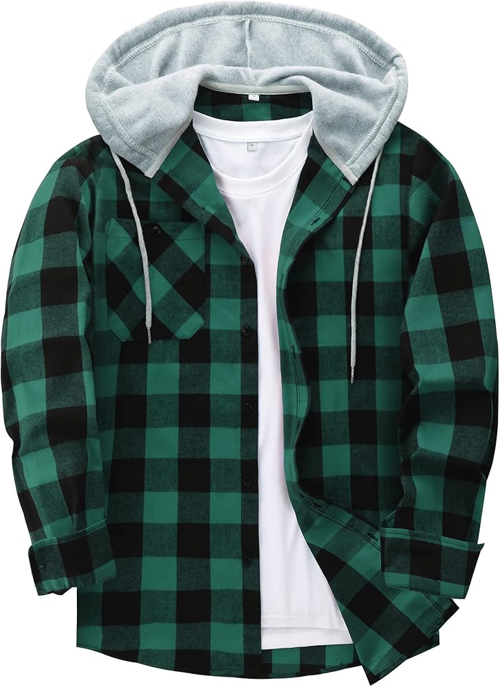 SWISSWELL Mens Flannel Hoodie Shirts Long Sleeve Fashion Plaid Jackets Button Down Shirts