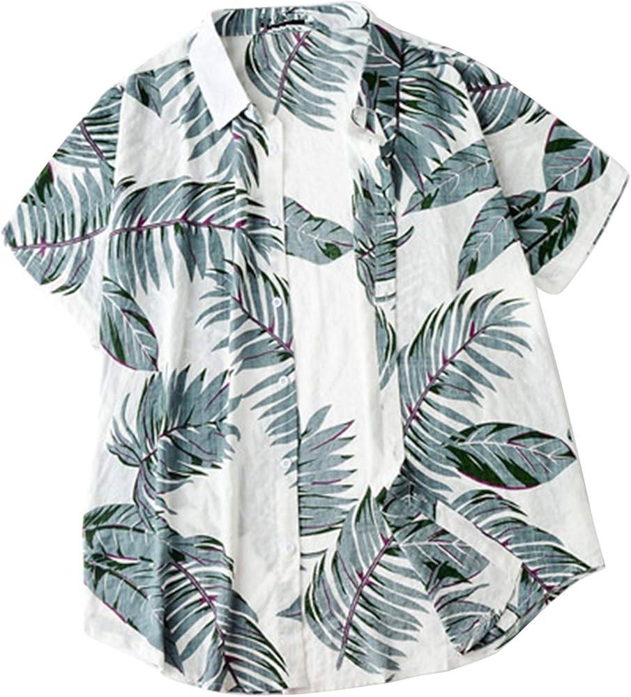 Lu's Chic Men's Hawaiian Shirt Button Up Hawaii Rose Aloha Tropical Short Sleeve Flower Print