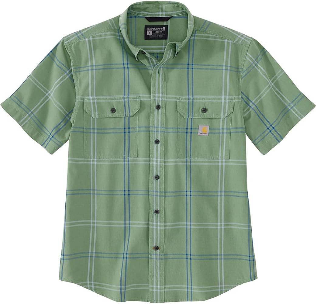 Carhartt Men's 106140 Loose Fit Midweight Short-Sleeve Plaid Shirt - Large - Loden Frost