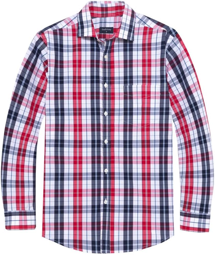 Double Pump Mens Button Down Long Sleeve Shirts Regular Fit Dress Shirts Business Casual Plaid Shirts