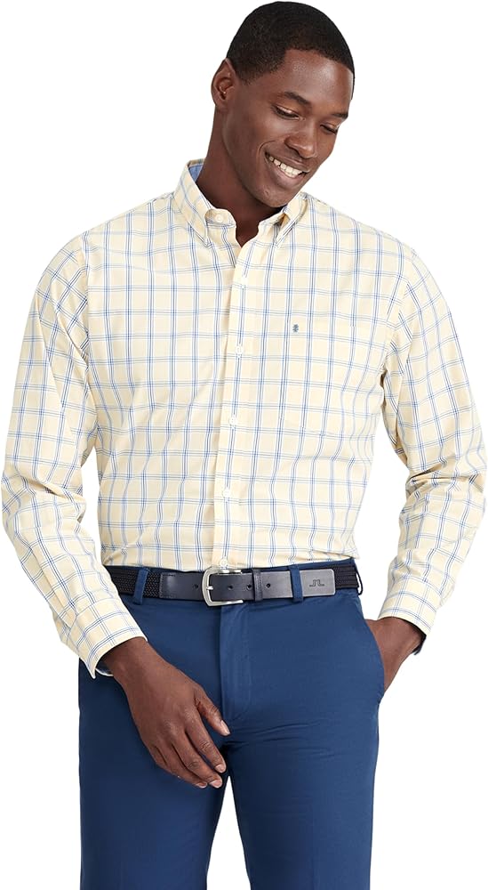 IZOD Men's Performance Comfort Long Sleeve Plaid Button Down