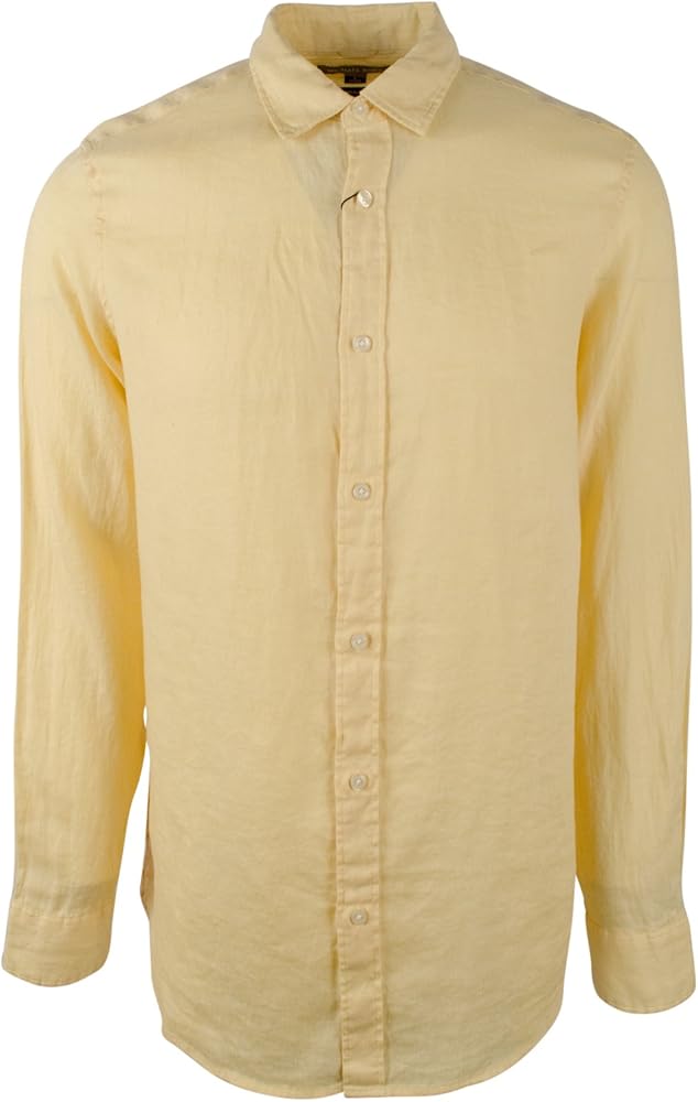 Michael Kors Mens Linen Tailored Fit Button-Down Shirt Yellow S