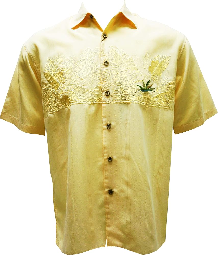 Bamboo Cay Men's Chest Bird of Paradise Tropical Style Embroidered Shirt