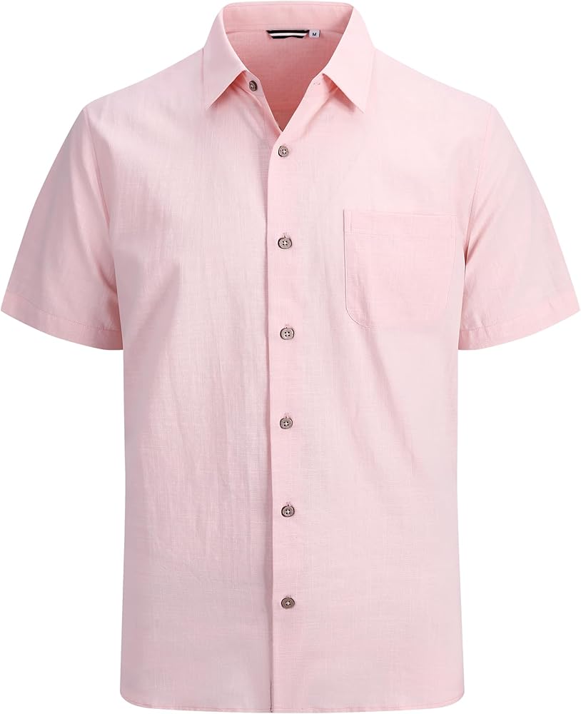 Alex Vando Mens Linen Cotton Shirts Short Sleeve Casual Beach Shirts for Men