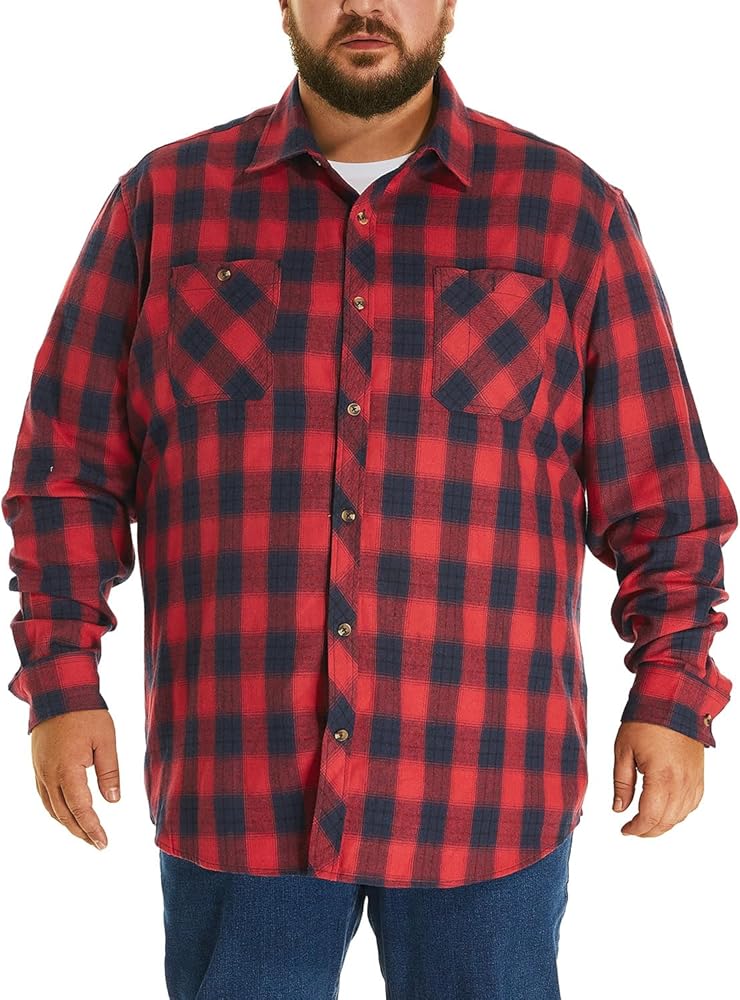 HOdo Big and Tall Mens Thin Flannel Shirt Lightweight Button Down Shirt 2XL to 6XL