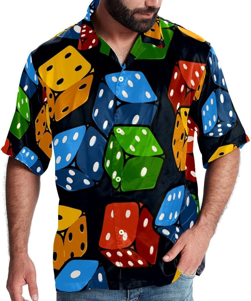 Colorful Casino Dice Men Casual Button Down Shirts Short Sleeve