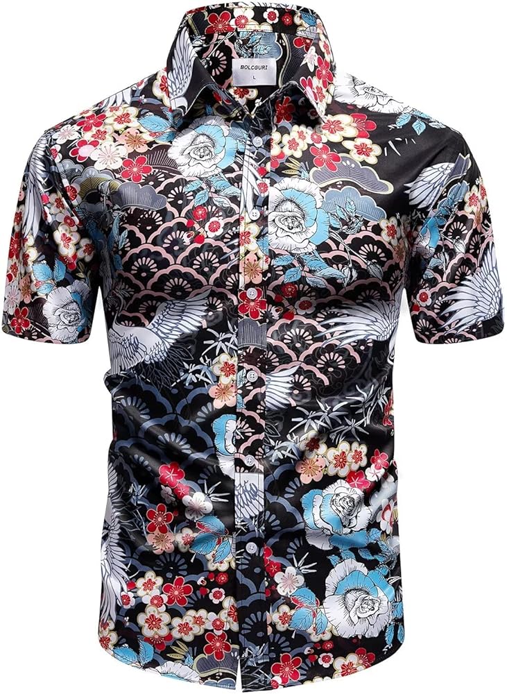 Men's Floral Dress Shirts,Luxury Design Print 3D Retro Vibrancy Casual Button Down Shirts for Beach Party Club