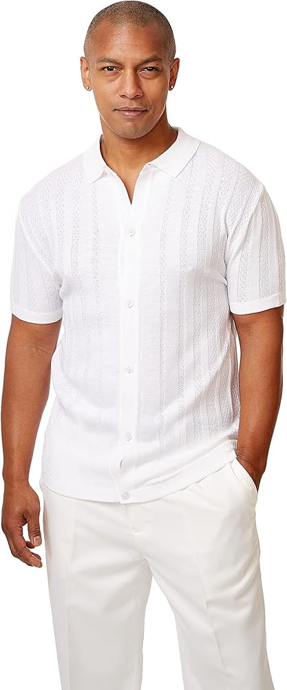 Men’s Short Sleeve Knit Sports Shirt - Modern Polo Vintage Classics: Solid Geometric Jacquard with Color Tipping