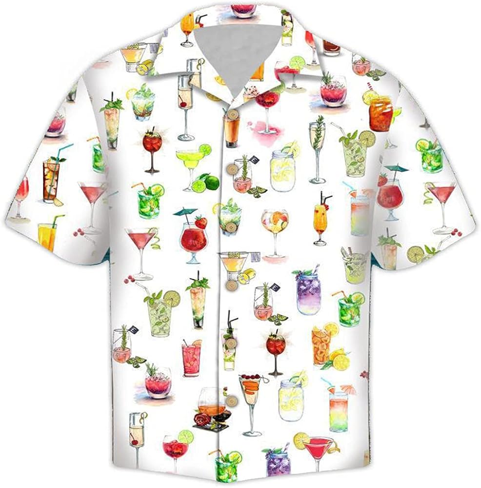 American Hawaiian Shirts for Men - Tropical Drink Button Down Mens Hawaiian Shirts Short Sleeve Series 38