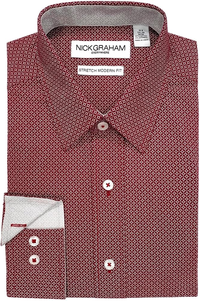 Nick Graham Men's Domino Dots Dress Shirt, Burgundy