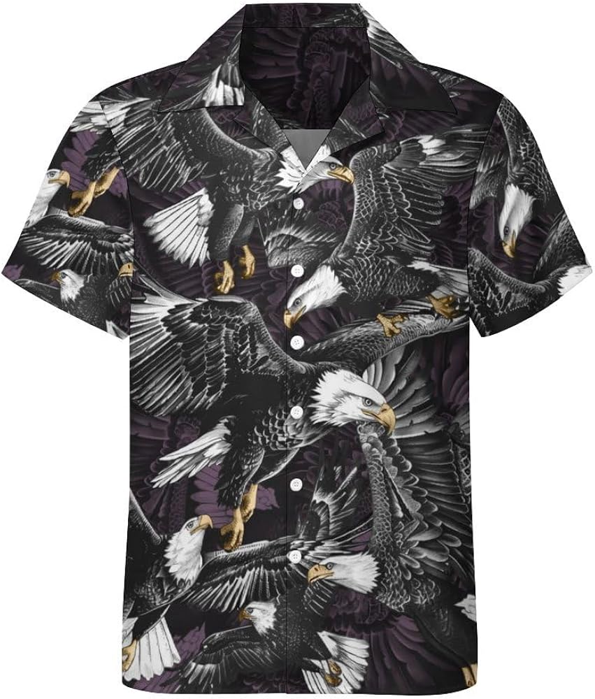 Men's Animal Eagle Button Down Shirts Short Sleeve Casual Beach Shirt Hawaiian Shirts