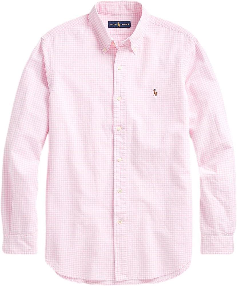 Ralph Lauren Men's Long Sleeve Oxford Button Down Shirt (XL, CheckerdPink)