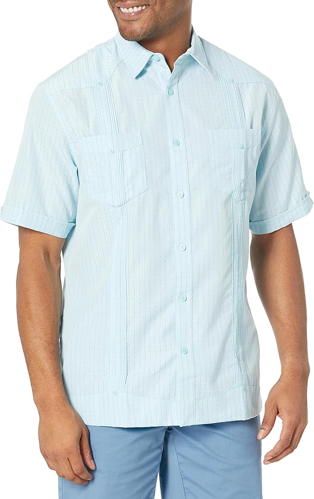 Cubavera Men's Ecoselect Textured Two-Pocket Short Sleeve Button-Down Guayabera Shirt