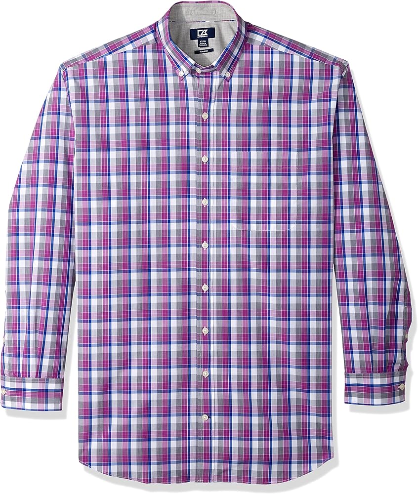 Cutter & Buck Men's Large Plaid Easy Care Button Down Short Sleeve Shirts