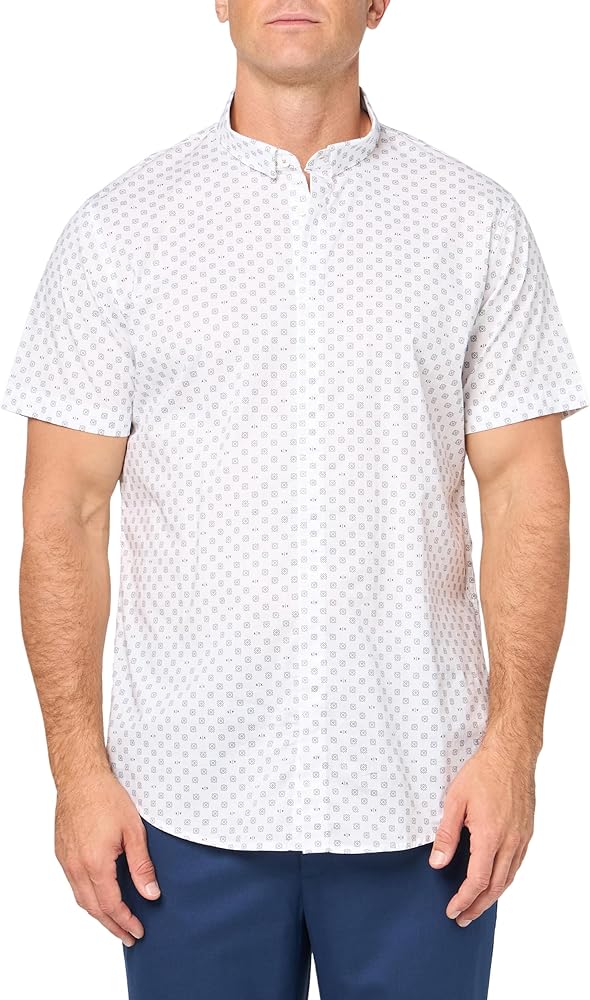 Armani Exchange Men's Short Sleeve Micro Print Button Down Shirt. Slim Fit