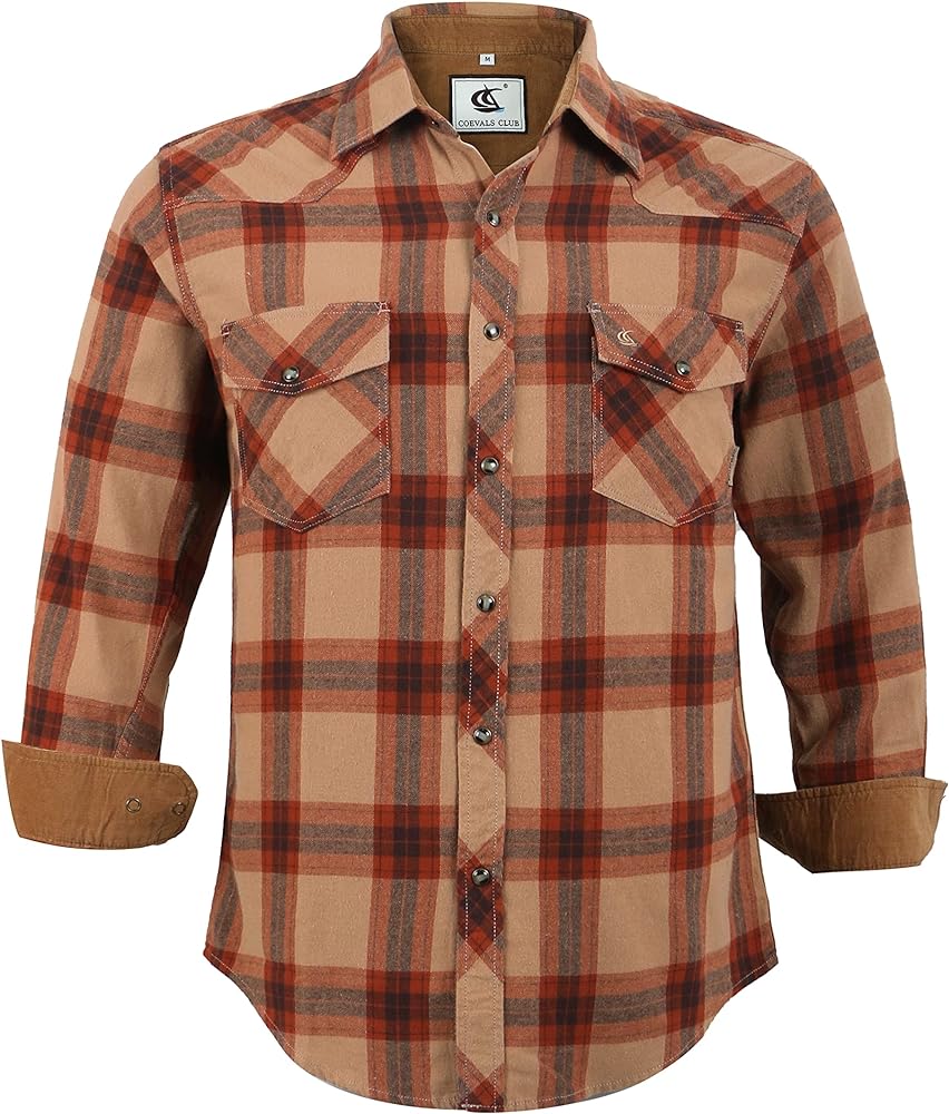 COEVALS CLUB Men's Flannel Shirts Long Sleeve Western Snap Casual Plaid Work Shirts