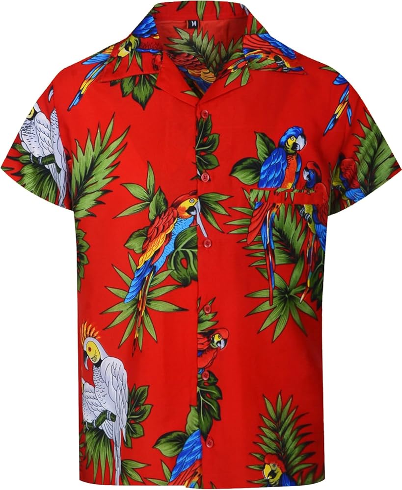 Stylher's Hawaiian Shirt for Men Funky Casual Button Down Shortsleeve Very Loud Unisex Leaf Parrot