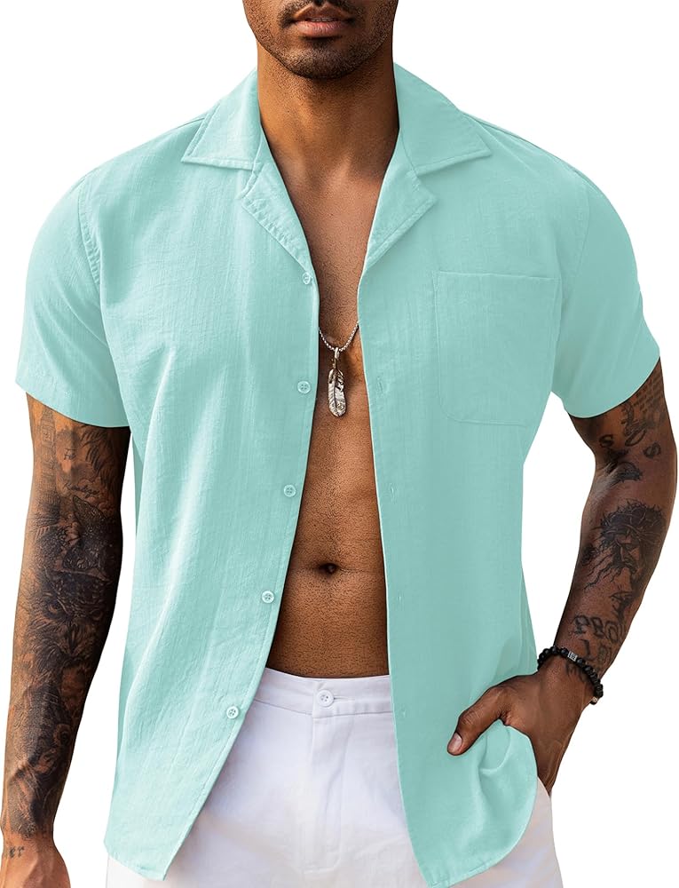 URRU Men's Casual Button Down Shirts Short Sleeve Cuban Collar Summer Vacation Beach Hawaiian Shirts