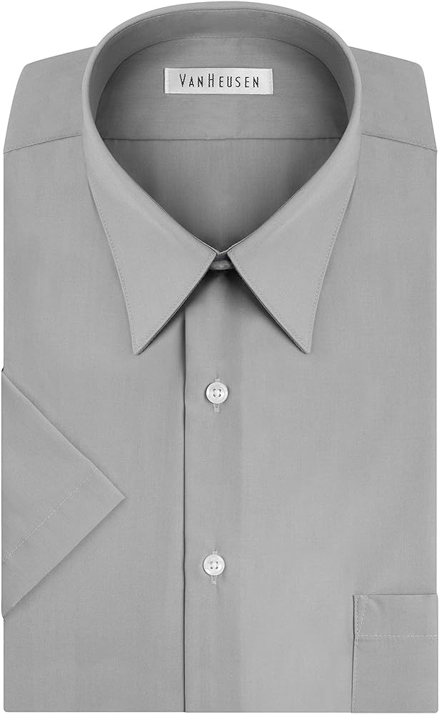 Van Heusen Men's Short Sleeve Dress Shirt Regular Fit Poplin Solid