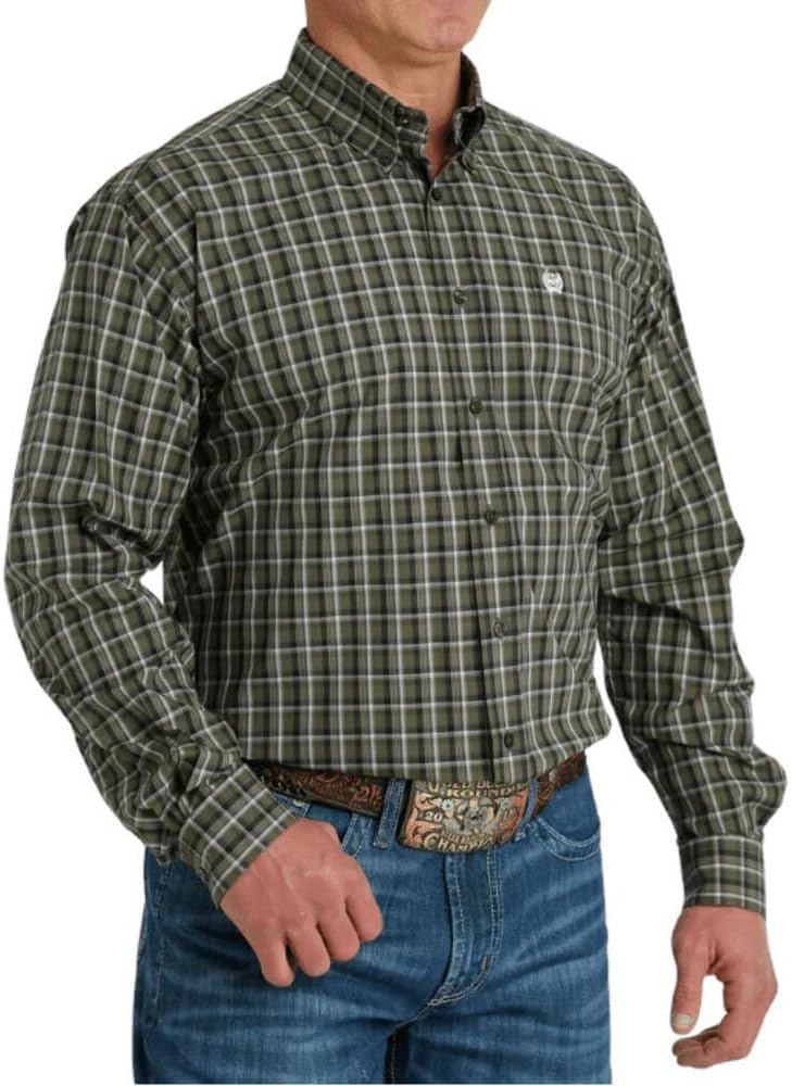 Cinch Men's Olive Plaid Button Down Shirt