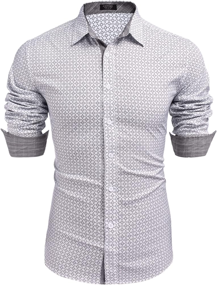 COOFANDY Men's Business Dress Shirt Long Sleeve Slim Fit Shirt Casual Polka Dot Printed Button Down Shirts