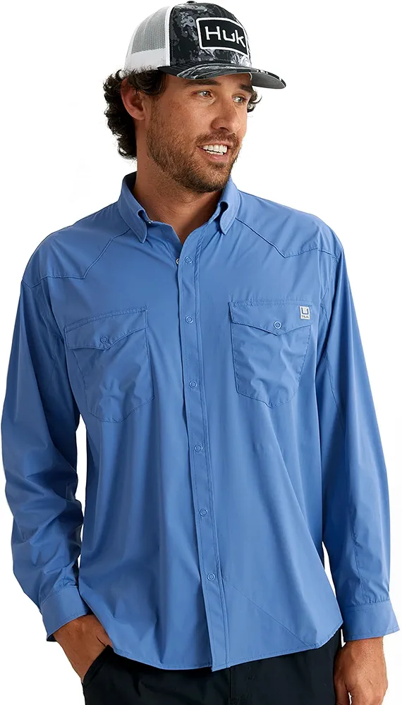 HUK Men's Diamond Back Solid Long Sleeve Button, Fishing Shirt