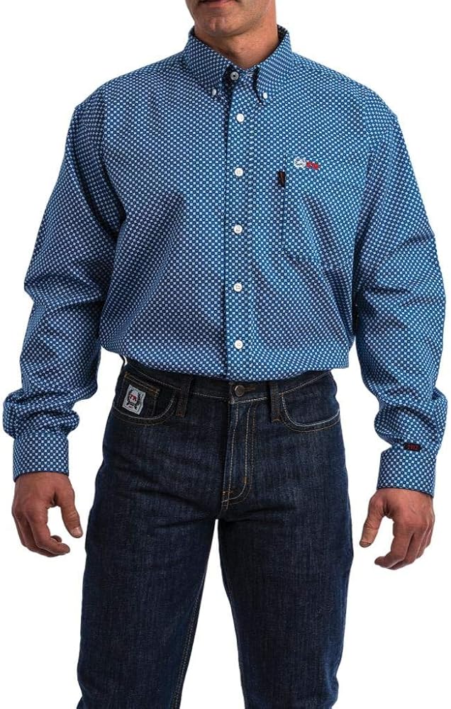 Cinch Work Shirt Mens Flame Resistant L/S Button Royal WLW3002010