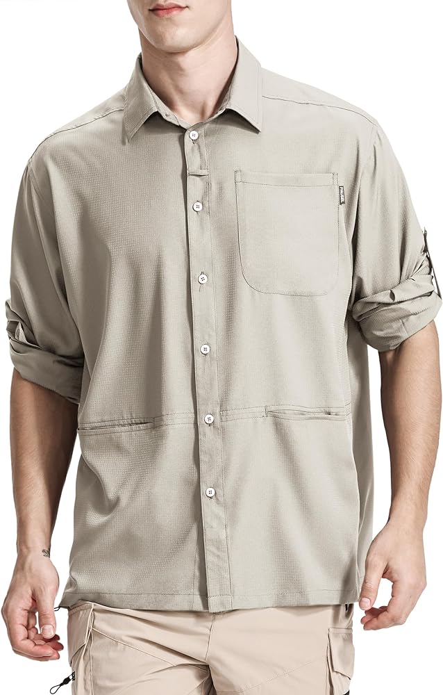 Men's Fishing Shirts Long Sleeve Sun Protection UPF 50+ SPF Lightweight Cool Shirt Button Down Shirts for Hiking Travel