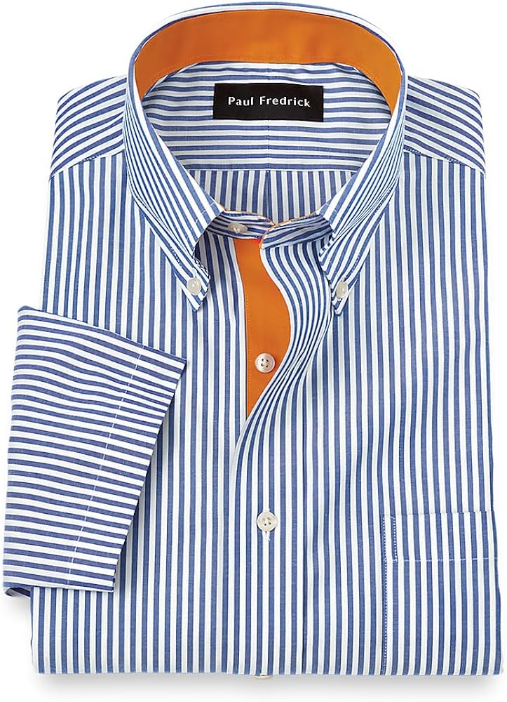 Paul Fredrick Men's Classic Fit Comfort Stretch Non-Iron Stripe Dress Shirt