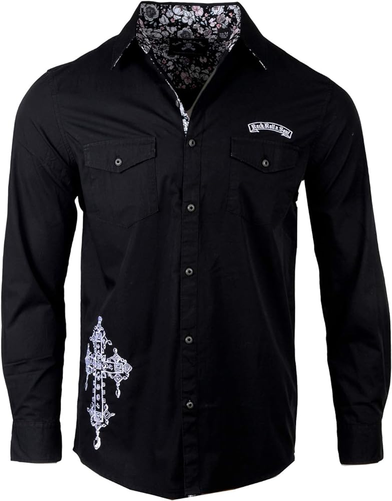 Rock Roll n Soul Men's Rock Shop 'Music is my Salvation' Embroidered Long Sleeve Button-Up Shirt 849