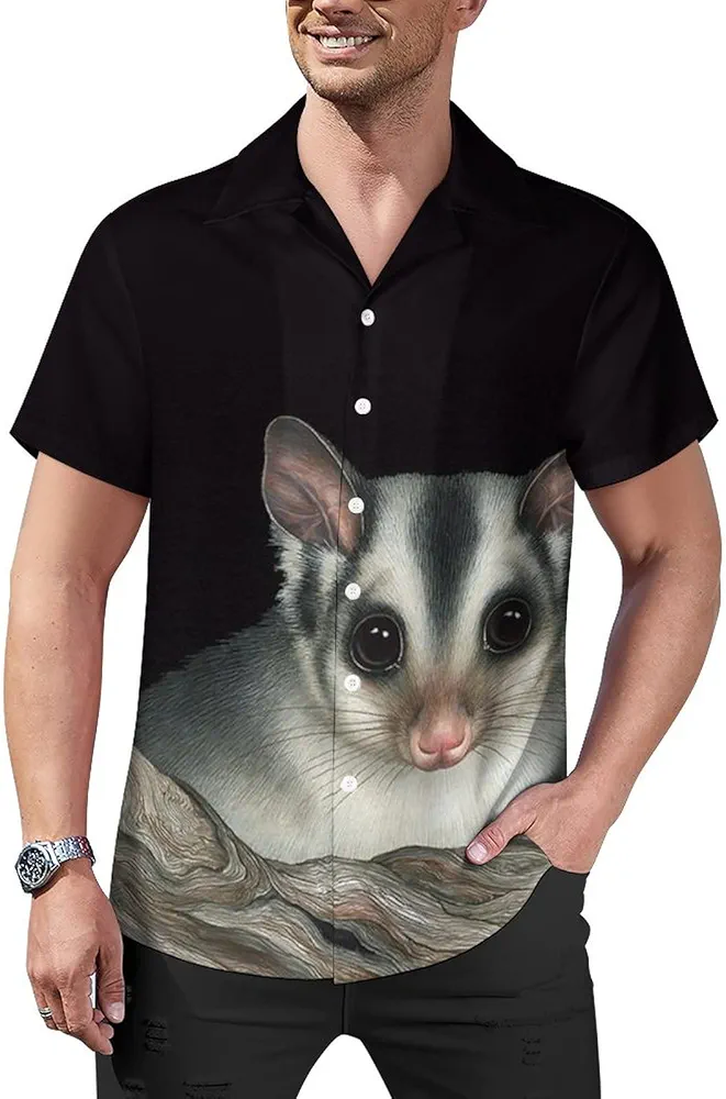 Australian Sugar Glider Mens Short Sleeve Shirts Button Down Cuban Shirt Fashion Hawaiian Beach Shirts Tee Top