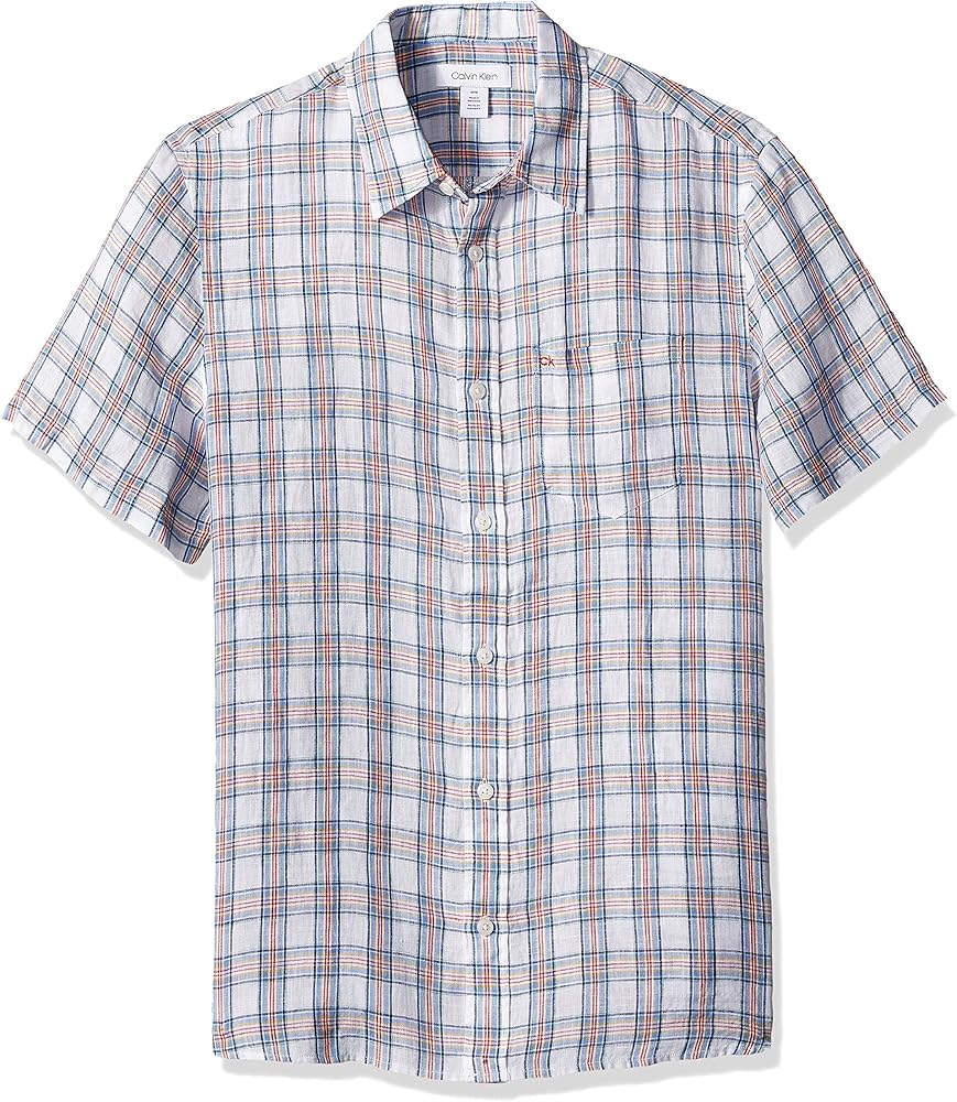 Calvin Klein Men's Short Sleeve Lightweight Cotton Linen Button Down Shirt