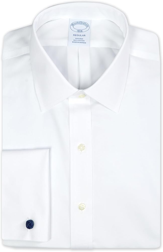 Brooks Brothers Mens Regular Fit All Cotton Non Iron Ainsley Collar Dress Shirt w/French Cuffs, (199834 White, 16.5" Neck, 35" Sleeves)