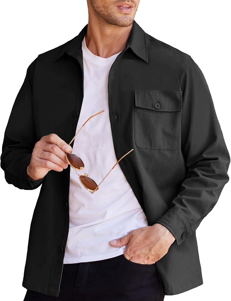 COOFANDY Men's Shirt Jacket Lightweight Canvas Trucker Jacket Cotton Button Work Jackets