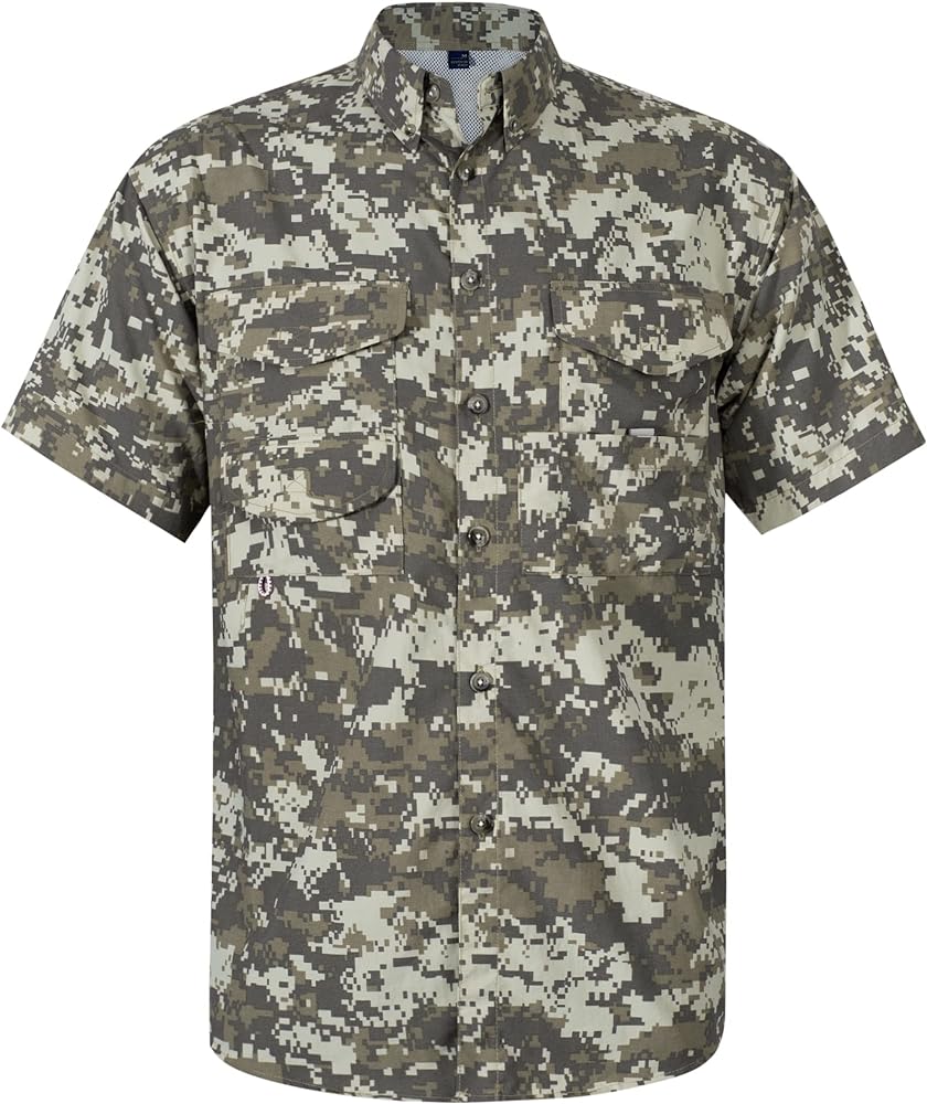 Alimens & Gentle Mens Short Sleeve Fishing Shirt Camouflage Quick Dry Outdoor Sun Protection Shirts