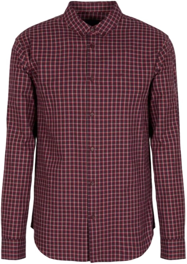 A | X ARMANI EXCHANGE Men's Regular Fit Yard Dyed Cotton Plaid Long Sleeve Button Down Shirt