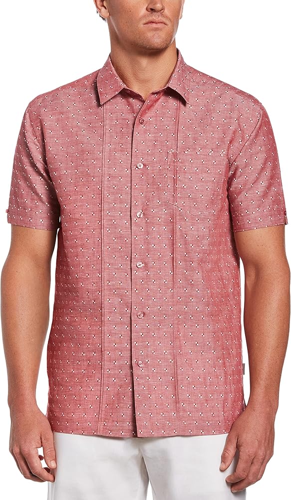 Cubavera Men's Dobby Double Tuck One Pocket Short Sleeve Button-Down Shirt