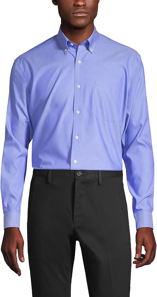 Lands' End Men's Tailored Fit No Iron Solid Supima Cotton Oxford Dress Shirt