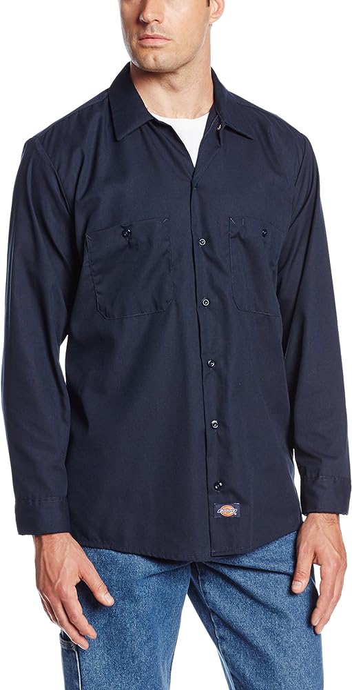 Dickies Ll535 Mens 4.25 Oz. Industrial Long Sleeve Work Shirt, Navy Blue