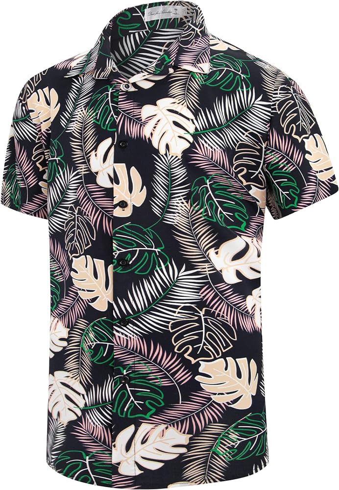 Men's Floral Hawaiian Shirt - Summer Button Down Short Sleeve Beach Tropical Aloha Shirt, Casual Vacation Wear