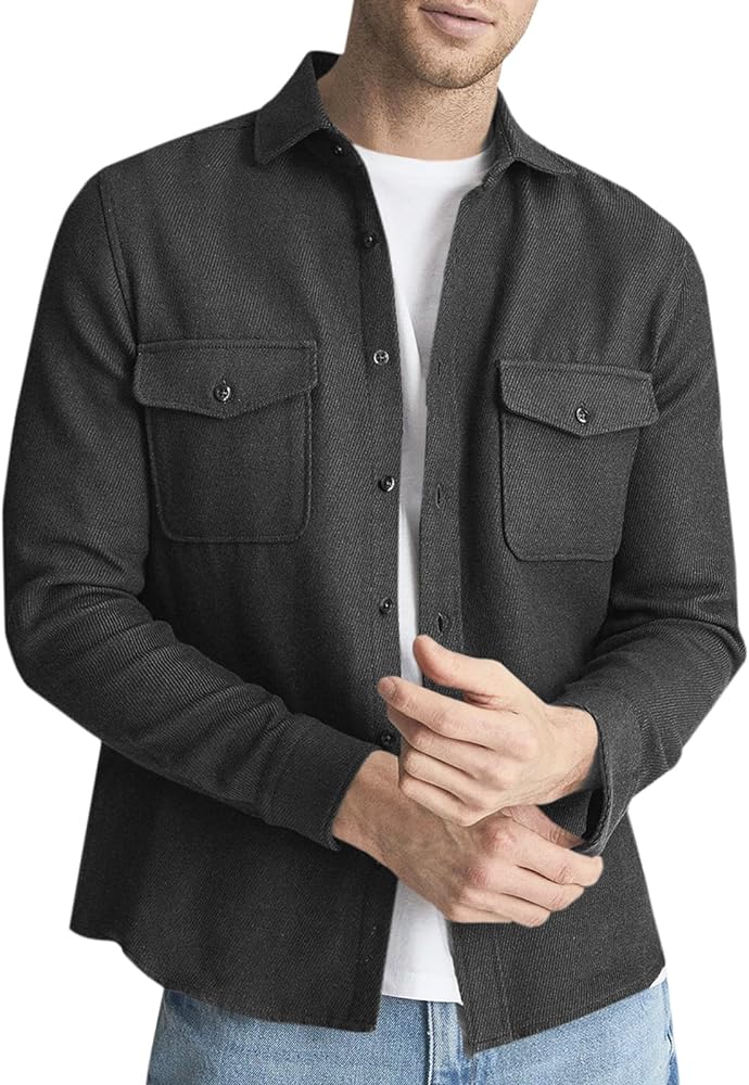 Runcati Mens Casual Shacket Twill Button Down Shirt Jacket Long Sleeve Lightweight Jacket