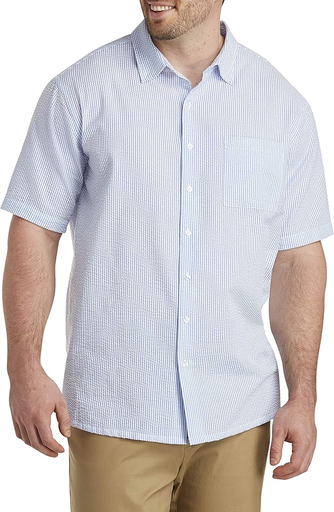 Oak Hill by DXL Big and Tall Men's Seersucker Stripe Sport Shirt, Ultramarine, Sizes XL-7XL