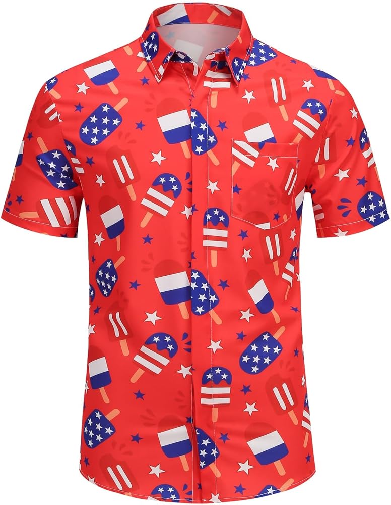 yolsun Men's 4th of July Button-Down Shirt - Casual Short Sleeve, American Flag Print, Independence Day Hawaiian Shirt