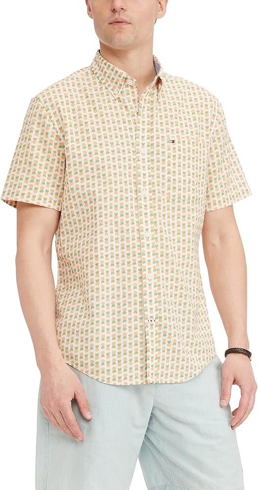 Tommy Hilfiger Men's Linen Short Sleeve Button Down Shirt in Regular Fit