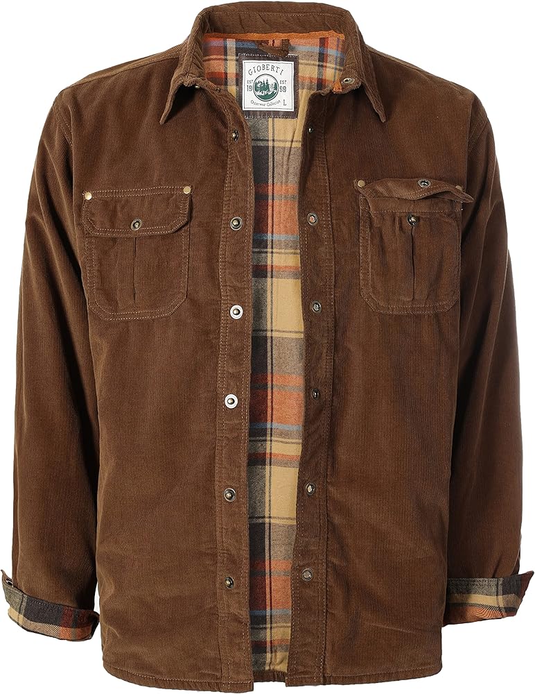 Gioberti Men's 100% Cotton Extremely Soft Corduroy Shirt Jacket with Flannel Lining