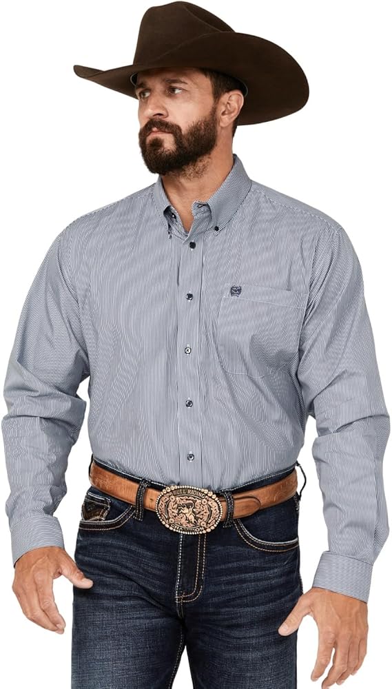 Cinch Men's Striped Long Sleeve Button-Down Western Shirt Blue Medium